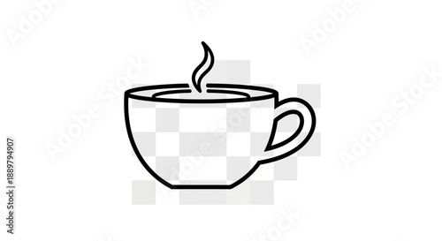 Simple line drawing of a steaming hot beverage in a classic coffee cup silhouette