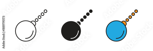 Heavy construction wrecking ball icons for demolition, site clearance, and industrial development concepts, presented in three clean vector graphic styles.