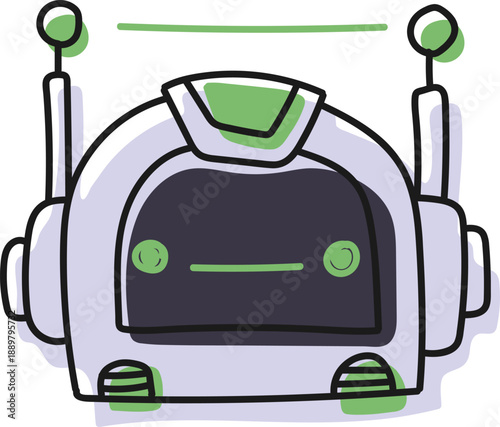 Sticker emoji chat-bot style face. Skeptic emotion. Ai robotic avatar doodle style illustration