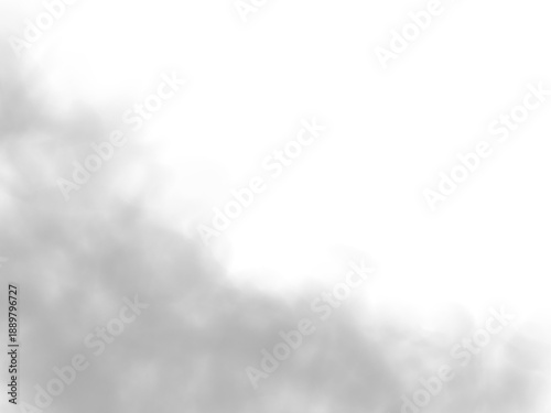 White smoke curls, grey clouds with turbulence, puff effects on white background. Mist, steam, atmospheric phenomena create realistic vapor, fog, thunder, storm textures. High-resolution PNG vector.
