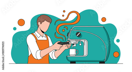 Barista making coffee with espresso machine illustration.