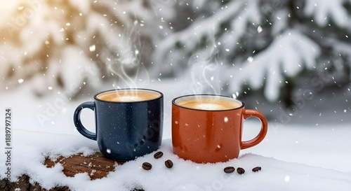 Dua gelas kopi ditengah salju