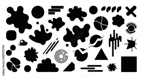 Diverse array of abstract elements in black and white, perfect for graphic design projects and