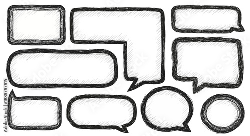 Variety of textured speech bubble elements in a sketchy and hand drawn style for creative projects