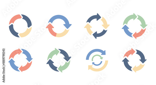 Collection of circular arrow diagrams representing processes and cycles for business presentations