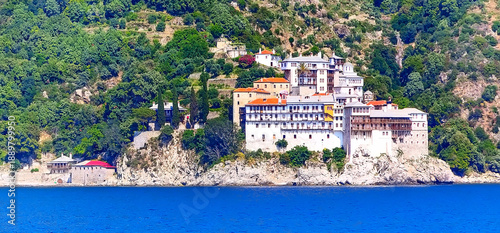 Cuadro en lienzo Seaview of monastery in Athos, Greece