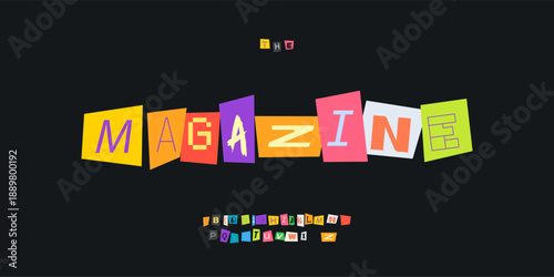 Paper Font Logo Alphabet Vector Collage Letter Set Modern Typography, Note Typographic Design for Title Text, Ransom Poster Headline, Type Symbol Logotype, Magazine Cutout Fonts. Vector Typeface
