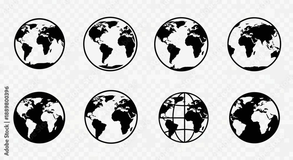 Obraz premium Diverse vector earth globes illustration, symbolizing global connectivity and cartography design