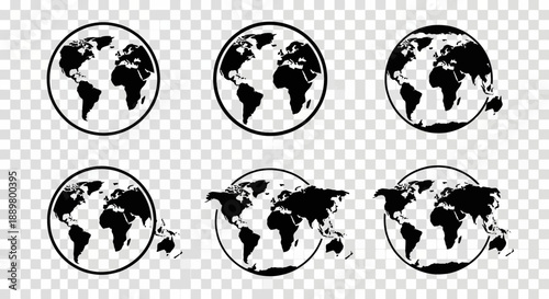 Vector World Globe Icons for Geographic Visualizations and Global Network Representations