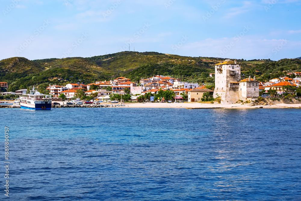 Fototapeta premium Ouranoupolis harbor, ferry boat, Athos, Greece