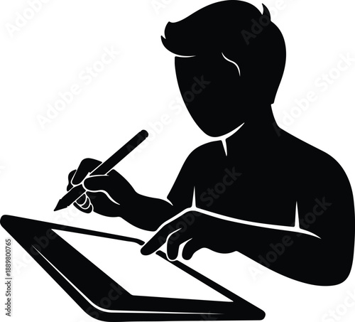 Isolated graphic designer drawing on digital tablet with stylus illustration vector