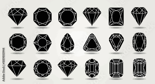 Elegant assortment of black gemstone silhouettes for design versatility and creative projects