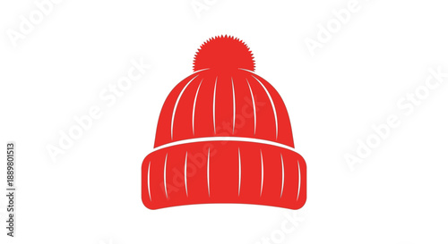 A striking visual depiction of a vibrant red knitted winter hat with a fluffy pompom on top