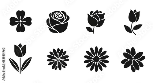 Elegant floral silhouette collection featuring roses, tulips, daisies, and shamrock flowers