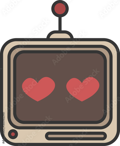 Sticker outline emoji chat-bot style face. Love emotion. Ai robotic avatar retro style illustration