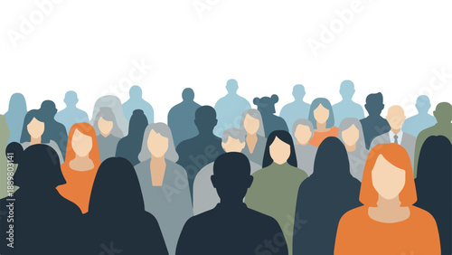 Illustration of a diverse crowd of people standing together in solidarity, promoting awareness and elimination of racial discrimination on International Day against racism and oppression.