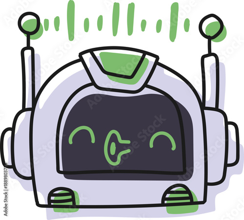 Sticker emoji chat-bot style face. Sing emotion. Ai robotic avatar doodle style illustration