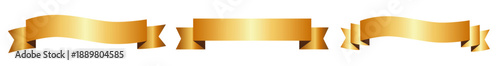 ゴールドカラーのリボン装飾セット　横長デザインの装飾素材
