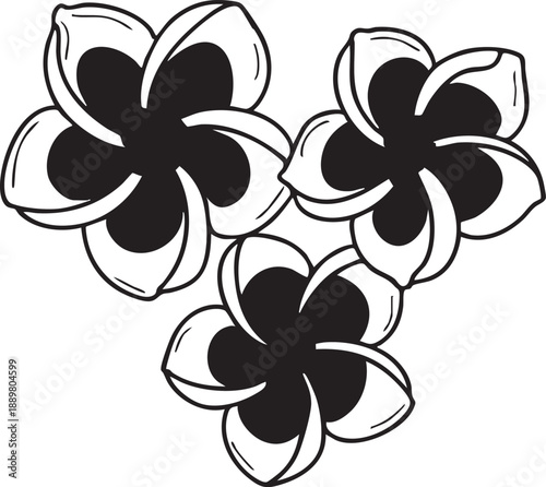 Plumeria flower vector: black and white floral illustration, hawaiian lei design eps silhouette