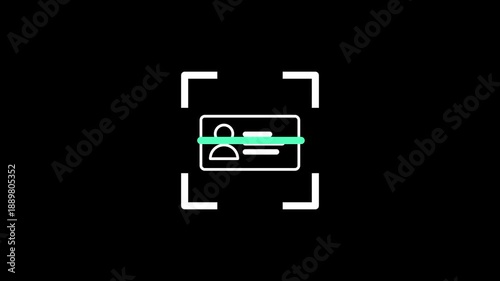A stylized identification card is centered within a scanner frame to represent the digital verification of a user identity