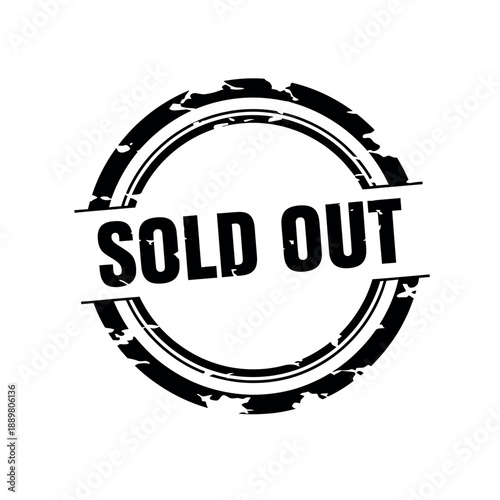 Stylized circular graphic featuring a distressed 'SOLD OUT' message, ideal for conveying product unavailability or event capacity reached in a bold, vintage-inspired design