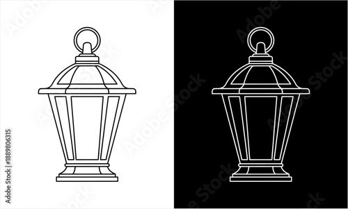 Classic Outdoor Lantern Outline Drawing for Architectural and Decorative Lighting.