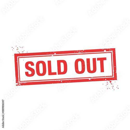 Bold red grunge style rubber stamp graphic indicating a product or event is completely unavailable, signifying a successful or high-demand item with a distressed texture effect