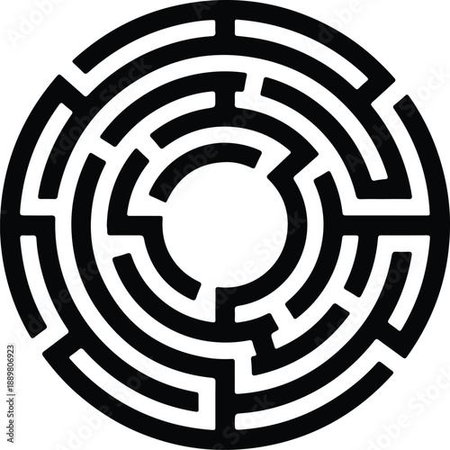 Isolated black circular maze labyrinth puzzle game illustration vector