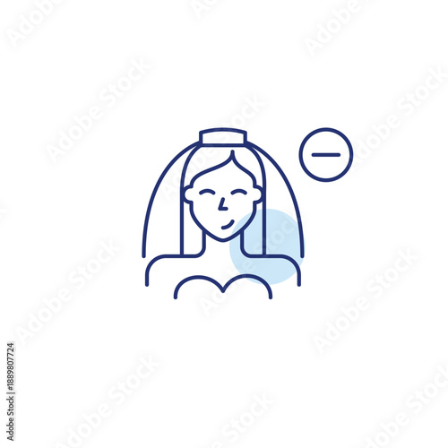 Happy bride wearing veil and minus. Wedding cancelled. Pixel perfect, editable stroke vector icon