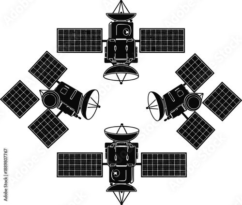 Satellite space station vector illustration set with antenna panels