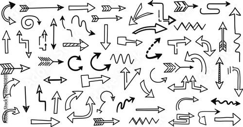 Arrow icons collection hand drawn doodle directional signs pointers
