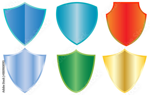 Vector Metallic Colorful Shield Icon Set with Glossy Gradient Protection Symbols Design Award Trophy or Certificate Template