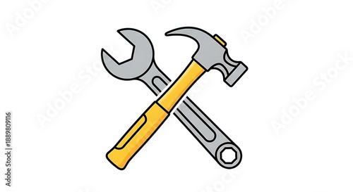 Crossed Hammer and Wrench Illustration.