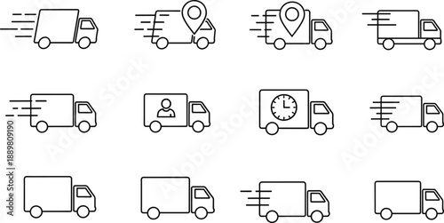 Fast delivery truck vector icon set, isolated on transparent background