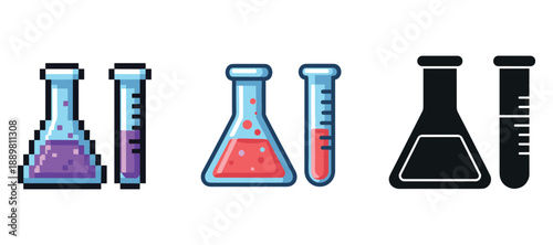 Colorful laboratory beakers and test tubes set