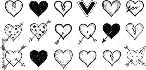 Heart sketches and broken love symbols for valentines day decoration
