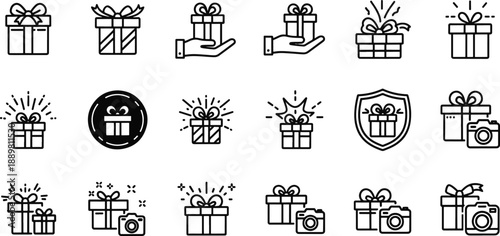Gift boxes and camera icons collection for photography service package