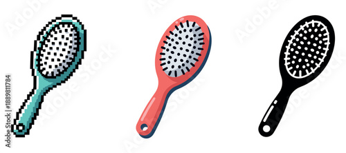 Pixelated, classic, and silhouette hairbrushes showcasing design evolution