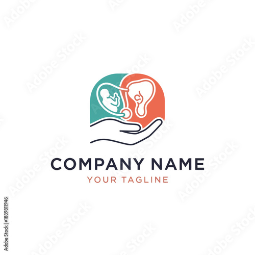 Medical Logo Design Showing Fetus and Uterus in Hand.