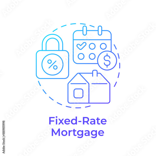 Fixed-rate mortgage blue gradient concept icon. Home loan, house purchase. Real estate. Round shape line illustration. Abstract idea. Graphic design. Easy to use in presentation, booklet