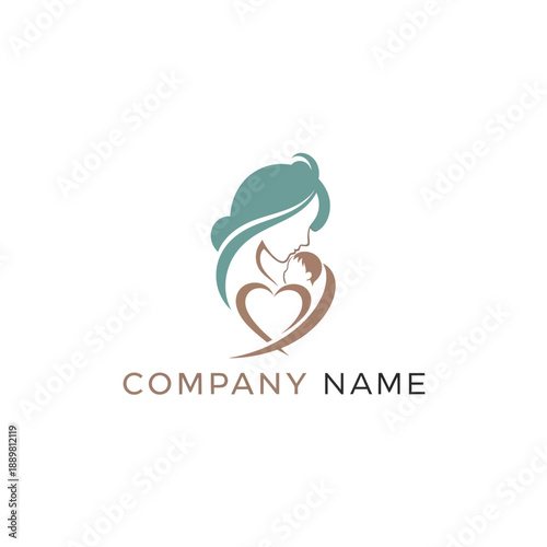 Motherhood and Child Love Symbol Heart Logo Design.