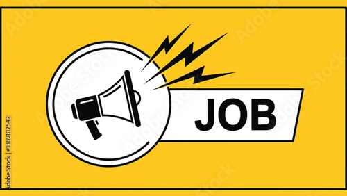 Megaphone announcing job opportunity on yellow background with stars