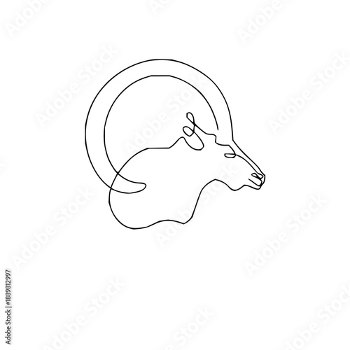 Minimalist Continuous Line Drawing of a Majestic Ram's Head with Impressive Horns