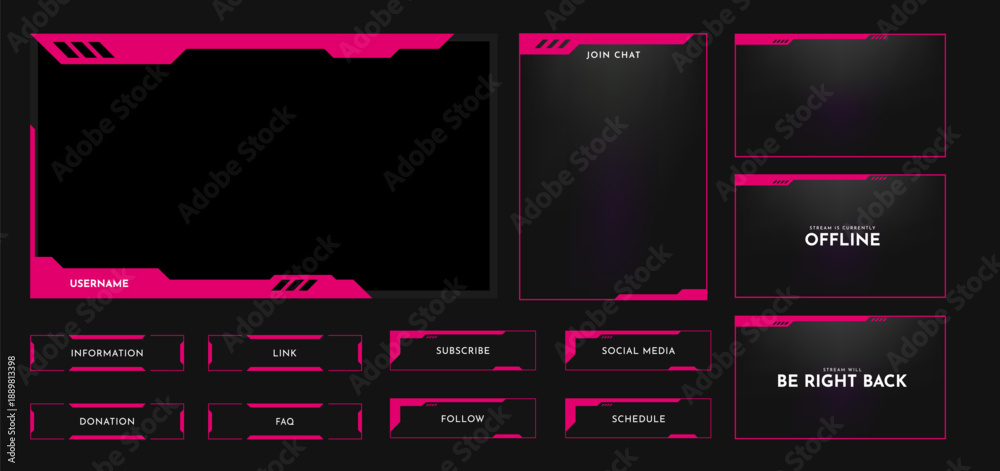 © Ardkyuu - Live stream overlay frame template. Futuristic digital streaming screen interface. Online game, video streaming panel layout. Vector illustration