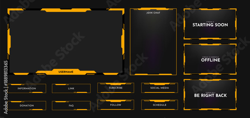 Live stream overlay frame template. Futuristic digital streaming screen interface. Online game, video streaming panel layout. Vector illustration