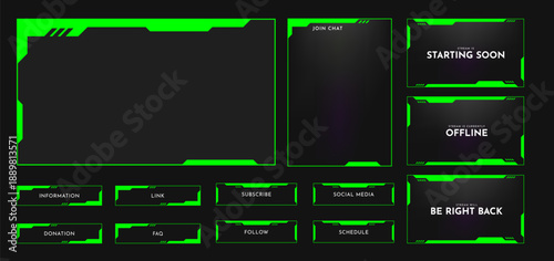 Live stream overlay frame template. Futuristic digital streaming screen interface. Online game, video streaming panel layout. Vector illustration