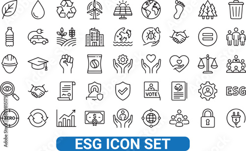 ESG Icon Set for Sustainability and Corporate Responsibility. Vector illustration