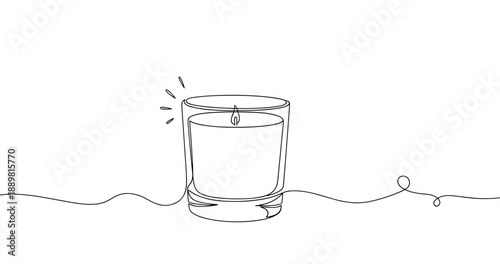 Minimalist line art of a lit candle in glass holder. Non editable stroke