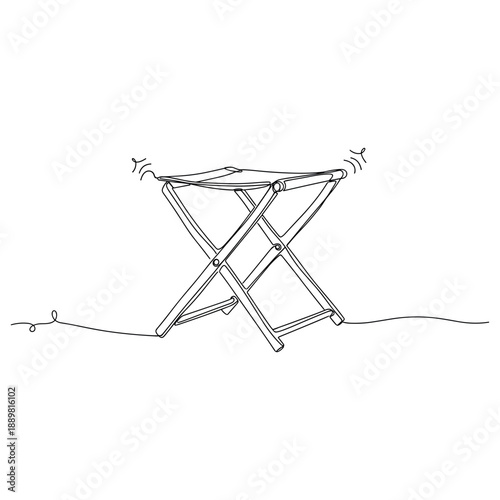 Sketch of a foldable wooden stool with vibration motion lines. Non editable stroke