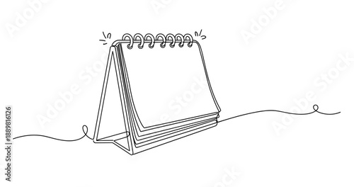 Minimalist sketch of a desk calendar with spiral binding. Non editable stroke